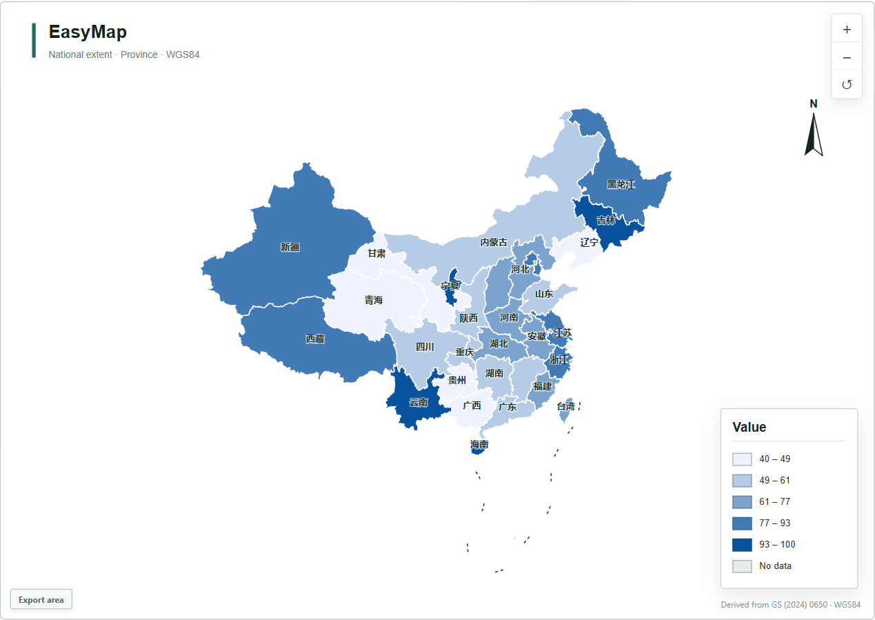EasyMap example showing a city-level indicator map for Guangdong
